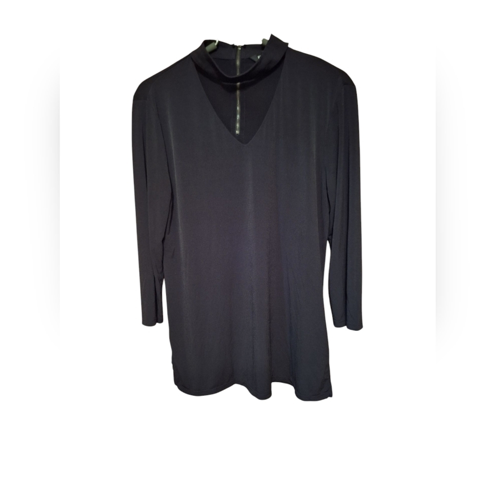 Minimalist Ellen Tracy Black Mock Neck Front Keyhole Gothic Lolita Edgy Medium